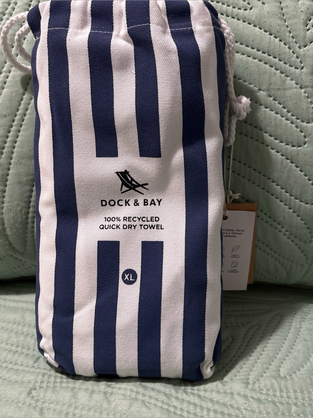 Dock & Bay 100% Recycled Quick Dry Beach Towel XL 78x35" NWT Blue and White